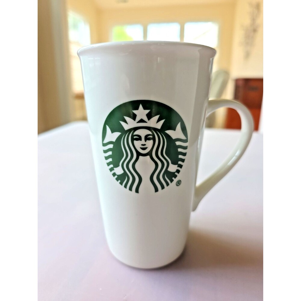 Starbucks White Tall Tapered with Green Siren Logo Tea Coffee Mug 16 oz